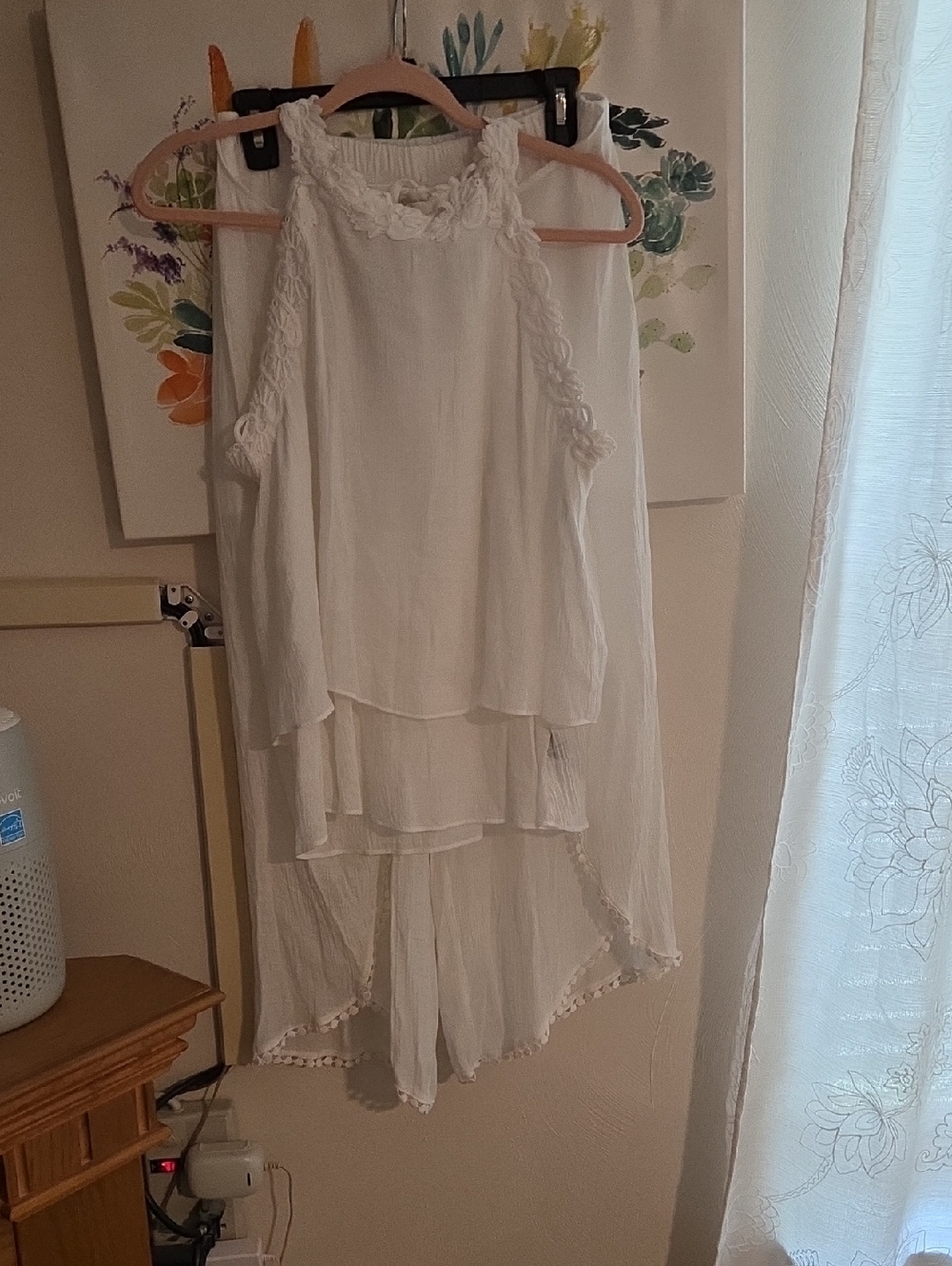 BCX White Sleeveless Top with Crochet Trim